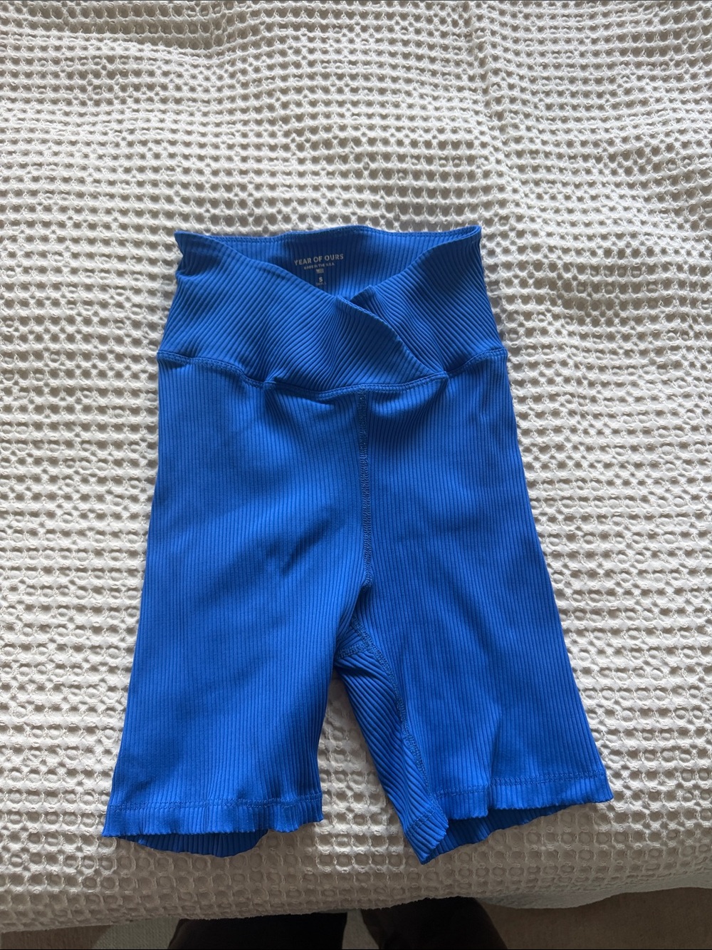 Year of Ours Cobalt Ribbed High-Rise Bike Shorts